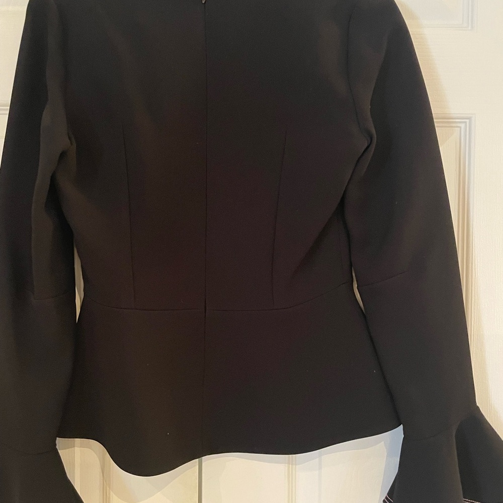 Roksanda Ilincic Black V-Neck Peplum Top with Pink Contrast Stitching - Picture 2 of 5